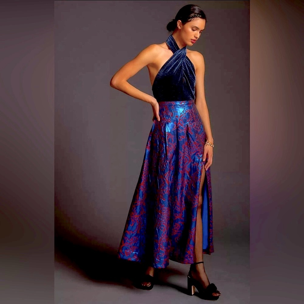 Anthropologie Maeve Pleated Shimmer Maxi Skirt Size 4 NWT